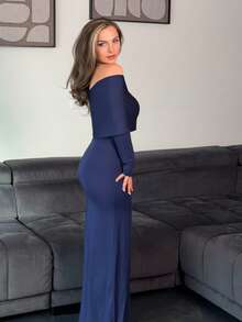 Jeta Ari Damen Party elegantes Extra-langes Wickelkleid für Outdoor-Musikfestivals - marineblau - Übersicht 4