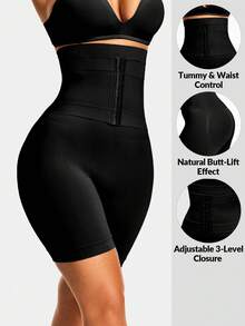 SHAPORA 女士纯色高腰塑形连体衣下装 - 黑色 - 查看 1