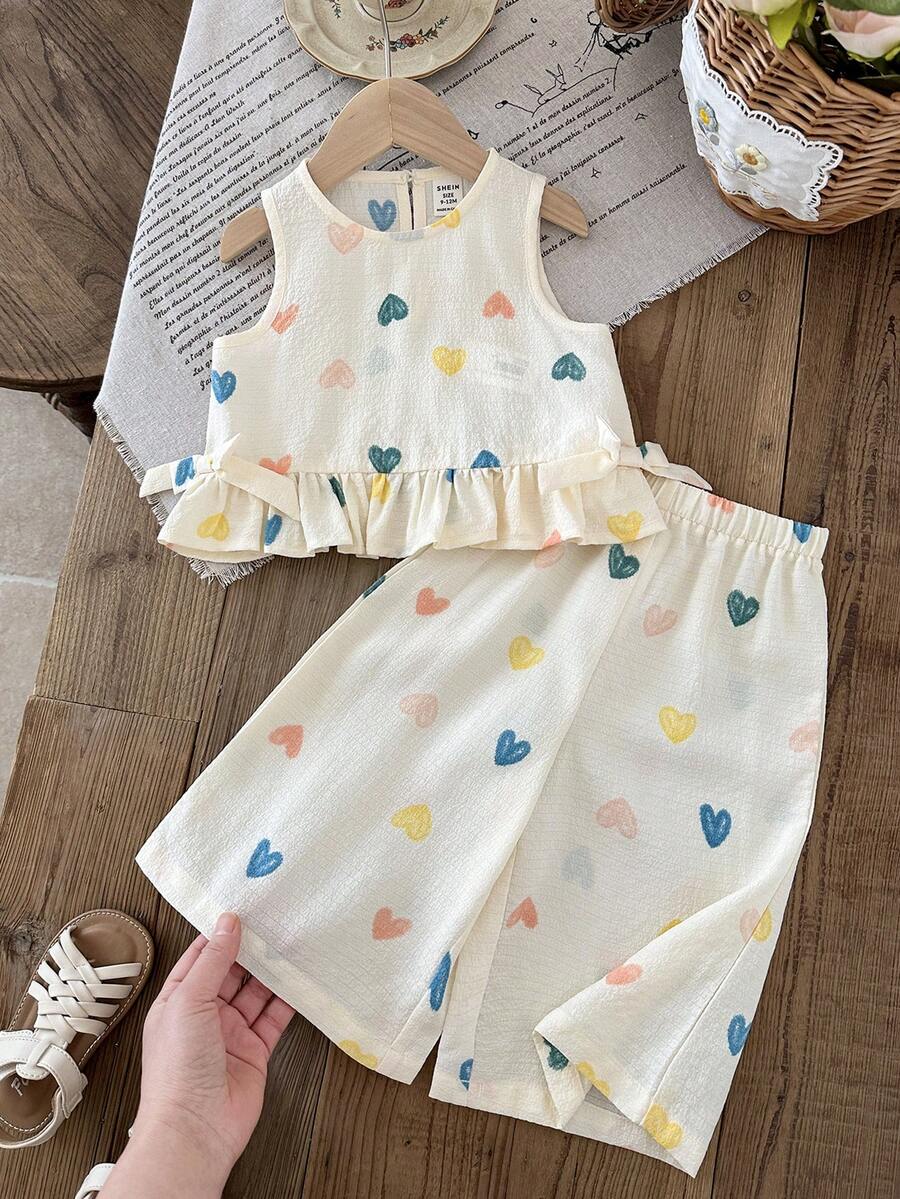 LMoss Kids 2件套女婴碎花荷叶边上衣和宽松裤子套装 - 彩色 - 查看 1