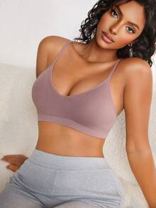 NudeFit 3pcs/Set Seamless Ribbed Wireless Casual Women Bras - Mocha Brown - View 5