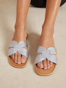 SHUZIA 女士简约舒适编织PU平底凉鞋 - 銀色 - 查看 7