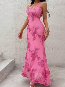 Sunnyshic Đầm dài dáng đuôi cá ôm sát màu đỏ tía dành cho nữ, thêu họa tiết sang trọng, thích hợp cho đám cưới, tiệc tùng, dạ hội, đi biển, hộp đêm, hẹn hò, mùa thu, ngày Valentine, Giáng sinh. - Hồng - Xem 7