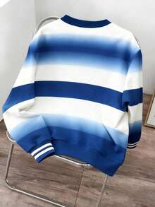 Manfinity Joysei Men's Casual Blue Gradient Striped Pullover Pullover Sweatshirt, Spring Edition - Blue - View 2