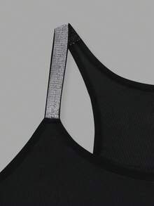 INAWLY Áo tank top nữ cỡ lớn không tay, bóng, ôm sát, có gân, thoải mái, kiểu dáng thường ngày. - màu đen - Xem 3