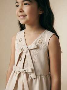 Maija Kids Maija Kids 少女V领刺绣花卉开衫 - 杏色 - 查看 2