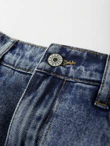 GlowEve 女士休闲水洗拼接牛仔迷你裙 - 藍色 - 查看 4