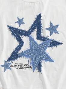 Manfinity Joysei Men's Casual Navy Blue & White Star Pattern Oversized Cropped Tank Top, Men's Short Shirt - White - View 2