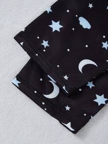 Genkimix Kids 女童简约玫红色睫毛印花长袖上衣和裤子两件套睡衣套装