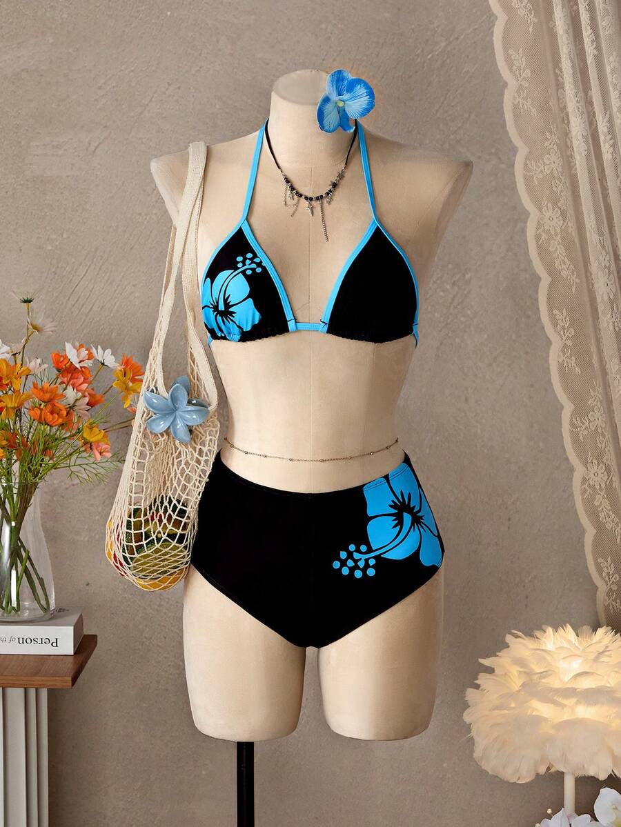 Bellisia Women's Floral Print Halter Tie Sexy Bikini Swimsuit Set, Summer Beach - Multicolor - View 1