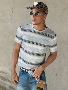 STEELVANCE Men's Striped Print Short Sleeve Round Neck T-Shirt Sexy - Multicolor - View 3