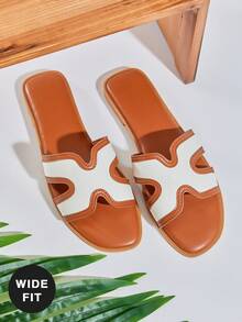 SHUZIA Sandal đế bằng dáng rộng thoải mái dành cho nữ, kiểu dáng khoét hở, thích hợp cho ngày Valentine. - trắng - Xem 5