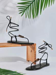 SHUZIA 时尚女士黑色大宝石装饰，系带式易穿拖鞋，时尚舒适，露趾设计，春夏时尚节日复活节鞋 - 黑色 - 查看 4