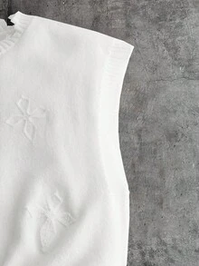 AXEPEAK Men's Distressed Crew Neck Loose Casual Knit Vest - White - View 4