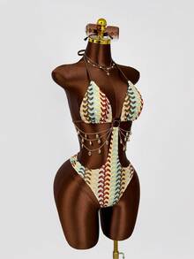 Swim SXY 2026新款春夏女士连体特殊面料金属链沙滩度假性感休闲泳衣 - 彩色 - 查看 5