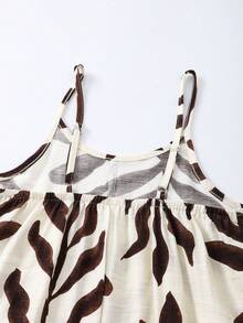 Tween Girls Casual Boho Vacation Style Spaghetti Strap Loose Comfortable Jumpsuit - Khaki - View 8