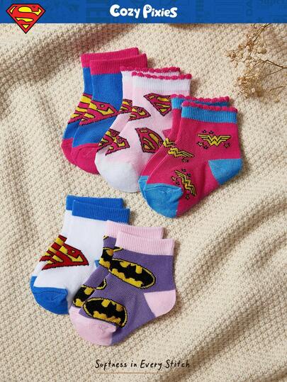 BATMAN X Cozy Pixies SUPERMAN X Cozy Pixies 5 Pack Of Baby Socks Four Seasons Color Series Socks