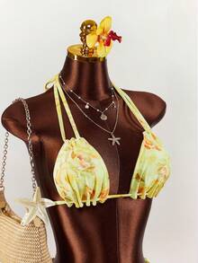 Amplova 3pcs Women's Sequin Embroidered Sexy Swimsuit Set, Fashionable For Vacation, Shiny Yellow - Multicolor - View 8