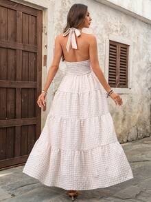 EMERY ROSE 女士休闲露背格子荷叶边连衣裙，适合度假 - 彩色 - 查看 2