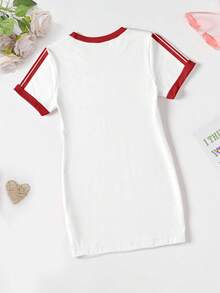 Spring & Summer Tween Girls' Casual Fashionable Creative Personalized Fresh Minimalist Heart & Letter Graphic Print Short Sleeve T-Shirt Dress, Comfortable Daily Wear, Suitable For Valentine's Day Atmosphere Tshirt Dress For Girls Girl Casual Dress T Shirt Dress Tween Girls T-Shirt Dress Girls Dresses Short Sleeve