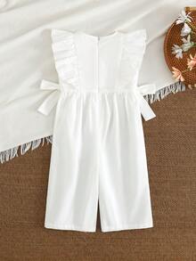 Cozy Pixies 女婴立体花卉图案圆领荷叶边蝴蝶结无袖收腰连体衣，百搭舒适 - 白色 - 查看 2