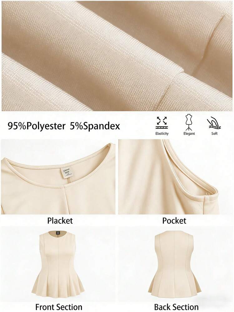 SHEIN Maija Femmes grande taille Couleur Unie Col Rond Volant Ourlet Décontracté Polyvalent Quotidien Navette Sans Manches Top Peplum Pour Femmes Top D'église Pour Femmes St Patrick Femmes Pâques Fête D'été Plage Vacances D'été Pour Femmes Sortie Graduation Décontracté