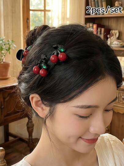 Joivida Cherry Hairpin - Acrylic Material - Playful Red Cherry Hairpin, A Fashionable Accessory For Both Daily And Party Occasions. It Is An Ideal Gift For Friends And Family. The Small Hairpin Is Suitable For Various Hairstyle Styles.