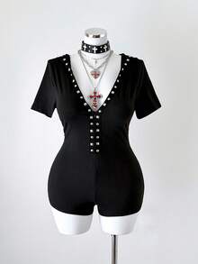 Sunspun Bộ áo liền quần tay ngắn có mũ kiểu Gothic, dáng ôm. - màu đen - Xem 5