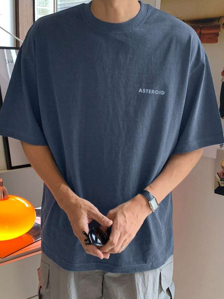 Men's Round Neck Letter Print Casual Versatile Commuting Short Sleeve T-Shirt Summer