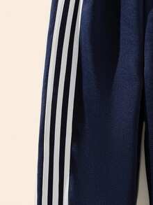 SHEIN Casuvi Kids 女童休闲撞色抽绳腰带松紧裤脚运动裤 - 彩色 - 查看 6