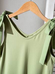 少女休闲日常柔软针织V领无袖波西米亚风连体裤 - 軍綠色 - 查看 7