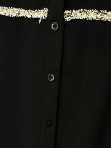 Modelyn Áo sơ mi dài tay dáng ôm, màu trơn, cỡ lớn, trang trí ruy băng, thích hợp cho mùa xuân và mùa thu. - màu đen - Xem 4