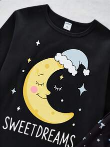 Genkimix Kids 女童简约玫红色睫毛印花长袖上衣和裤子两件套睡衣套装