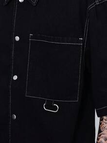 Manfinity Hypemode New Casual Black Collar Short Sleeve Jacket - Black - View 6