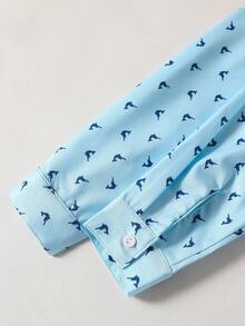 男童绅士风套装（两件套）：蓝色印花长袖衬衫+经典黑色长裤，舒适休闲时尚，适合日常穿着、生日派对、婚礼、感恩节、正式场合、演出、春秋季节等场合。 - 藍色 - 查看 4