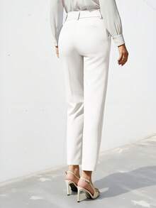 Pantalones de traje de unicolor y sencillo para mujer - Beis - Ver 4