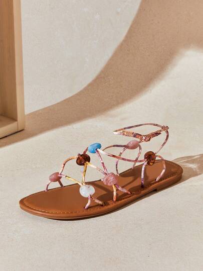 SHUZIA #ArtisanChic Women's Colorful Gemstone Bead Decor Multi-Strap Floral Color Sandals – Colorful, Breezy & Vacation-Perfect.