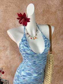 Elamini Women's Casual Island Beach Ombre Yarn Fitted Backless Knit Dress, Spring/Summer - Multicolor - View 4