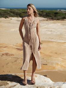 MOTF STUDIO WOMEN'S DENIM ZIP-UP WAIST DRESS, SPRING/SUMMER - Pink - View 6