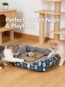 1 PC Cozy Comfortable Fade Resistant Wear Resistant Plush Polyester Fill Blue Paw Print Design Soft Pet Bed For Cats Small Dogs Indoor Sofa Cushion Easy Clean Material Playful Pet Design For Home Indoor Pet Supplies - Blue - View 4