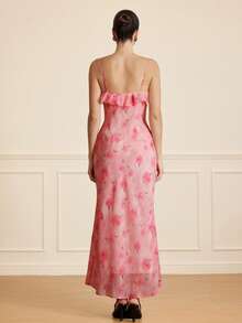 EMERY ROSE Pink Floral,Autumn,Elegant,Wedding Ninang Women's Long Dress,Digital Printed Patterns Flower Handcrafted Ruffled Edge Strapless Lining Dress - Multicolor - View 2