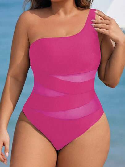 Swim Lushoire Plus Size Solid Color One-Piece Swimsuit