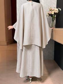 Modelyn 女士优雅珍珠椰树装饰披肩连衣裙两件套 - 白色 - 查看 7