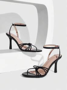 CUCCOO SZL Women's Twist Buckle Design Fashionable Elegant High Heel Sandals Valentine's Day - Black - View 2