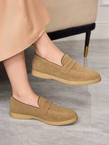 Sleekvia Sepatu Loafer Datar Kasual Serbaguna Wanita untuk Berpergian, Cocok untuk Hari Valentine - Unta - View 1