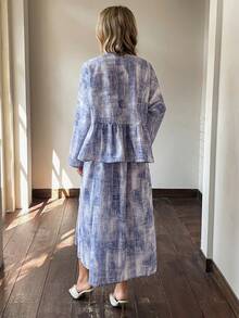 Livesso 2pcs Women Tie-Dye Dress & Shirt Set