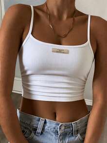 Slaydiva Solid Color Fitted Backless Summer Fashion Camisole - White - View 10