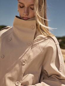 MOTF STUDIO WOMEN'S DOUBLE-BREASTED LAPEL SHORT TRENCH COAT