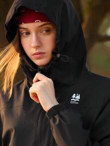 In My Nature Women's Casual Zip-Up Drawstring Hooded Windproof Waterproof Outdoor Jacket - Black - View 3