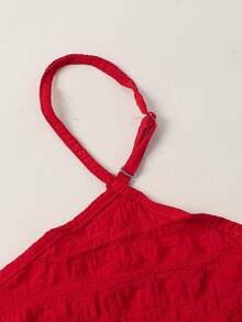 SHEIN Vestido halter de playa para adolescentes con espalda descubierta y corte en la cintura, color rojo - Rojo - Ver 3