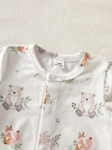SHEIN White Autumn Cute Holiday Newborn Baby Clothes Gift Set 5 Pack Infant Romper Suit Floral Print Forest Animals Layette Outfit Swaddle Blanket & Robe - Apricot - View 3